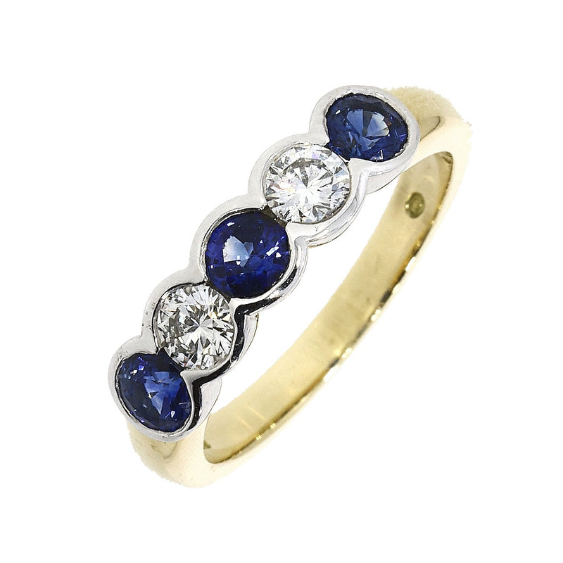 18ct Gold Five Stone Rubover Sapphire & Diamond Ring