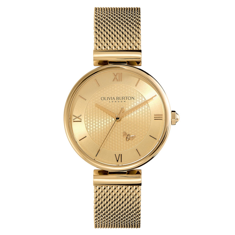 Olivia Burton Signature Minima Bee T-Bar Gold Mesh Watch 24000096