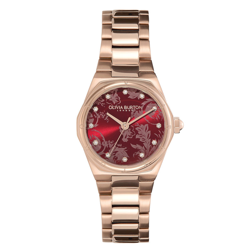 Olivia Burton Sports Luxe Mini Hexa Cranberry & Carnation Gold Bracelet Watch 24000106