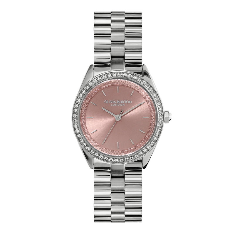 Olivia Burton Sports Luxe Bejewelled Mellow Rose & Silver Bracelet Watch 24000134