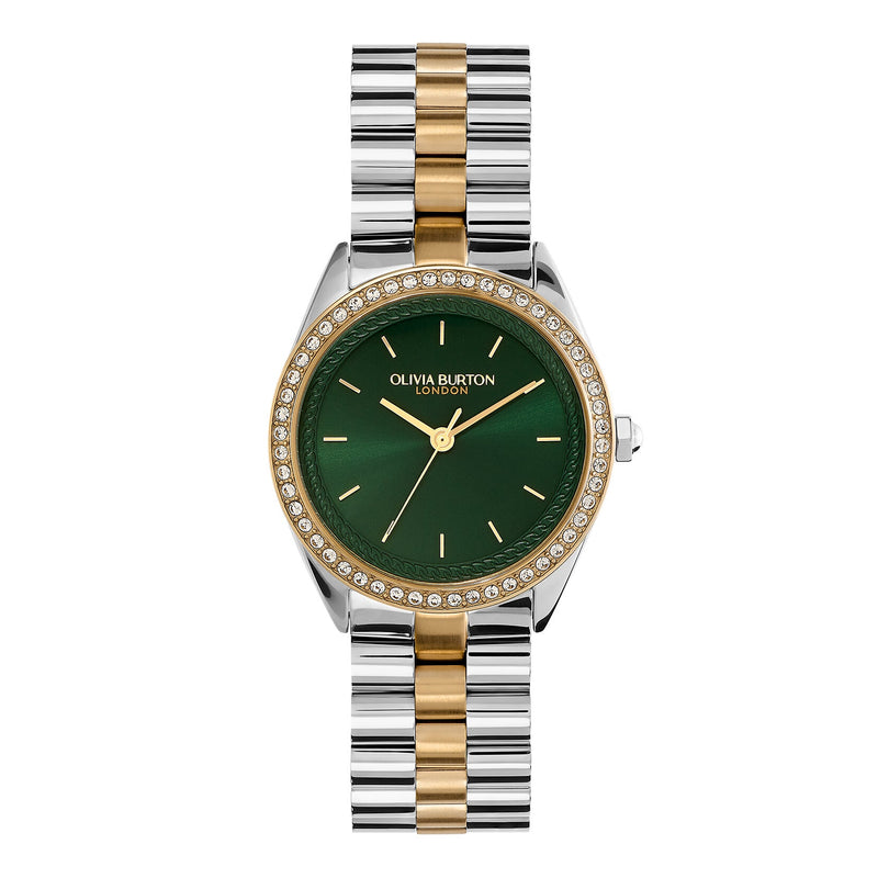 Olivia Burton Sports Luxe Bejewelled Forest Green & Two Tone Bracelet Watch 24000137