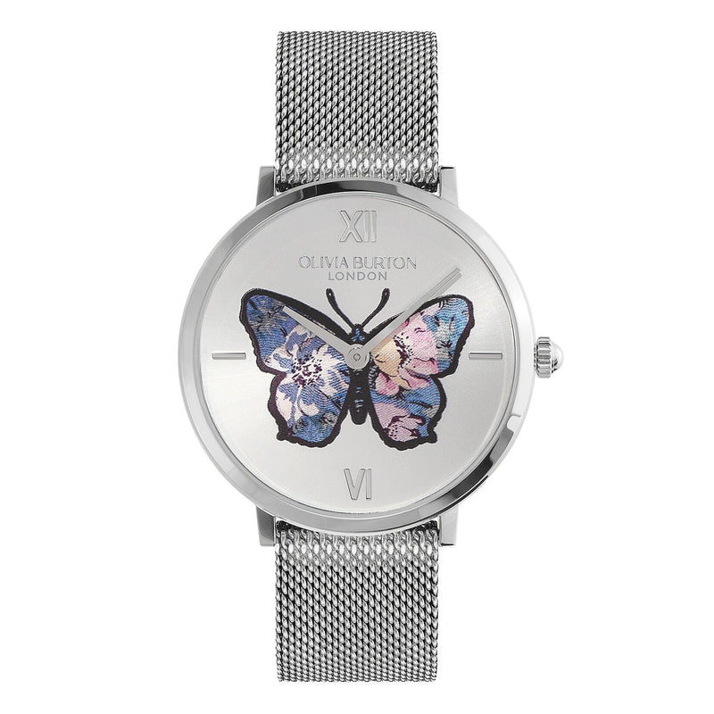 Olivia Burton Signature 35mm Butterfly Ultra Slim Silver Mesh Watch 24000146