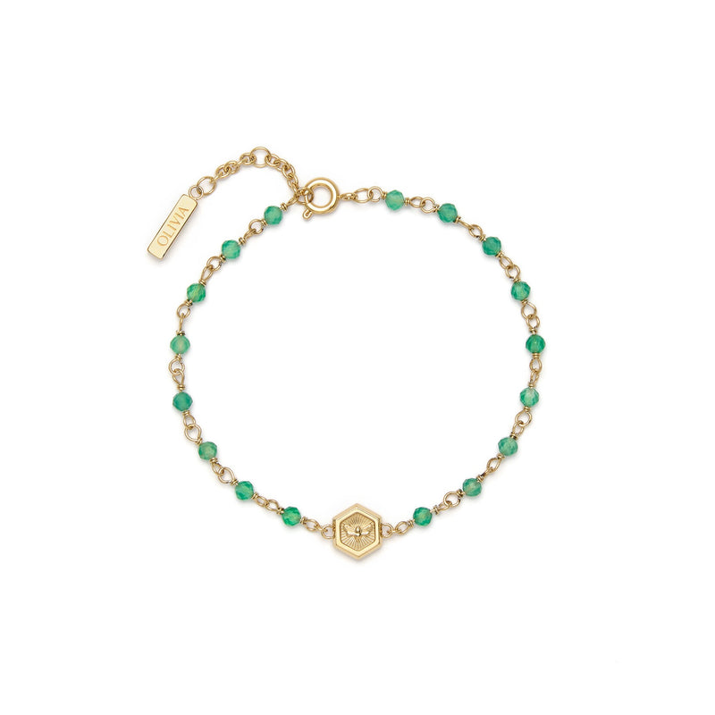 Olivia Burton Trend Edition Minima Bee Green & Gold Plated Beaded Charm Bracelet 24100175