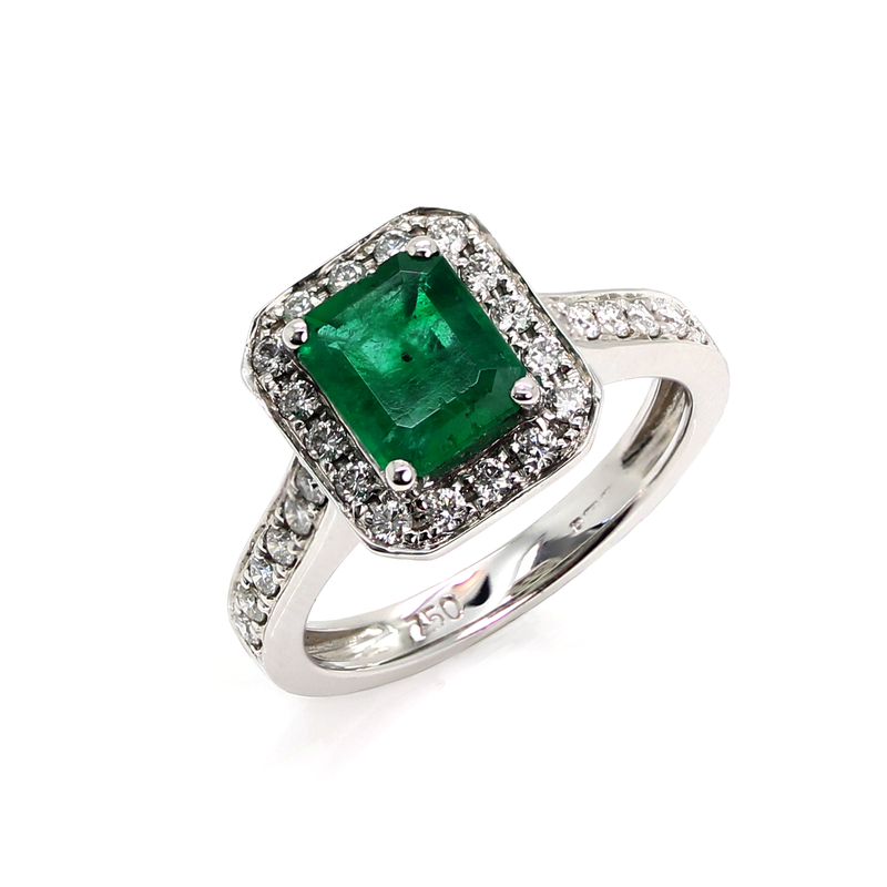 18ct White Gold Emerald & Diamond Ring RX4379