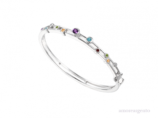 Silver 2 Row Mixed Gem Bangle