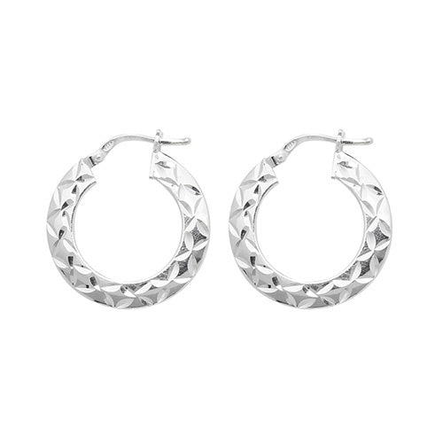Silver 15mm Diamond cut Hoop Earrings