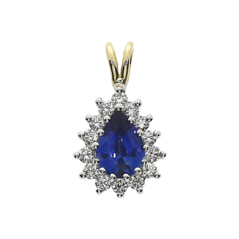 18ct Gold Pear Shaped Sapphire & Diamond Pendant