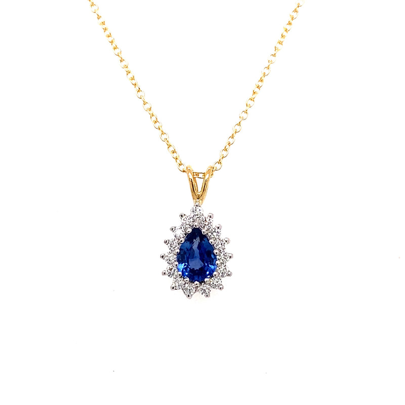 18ct Gold Pear Cut Sapphire & Diamond Pendant
