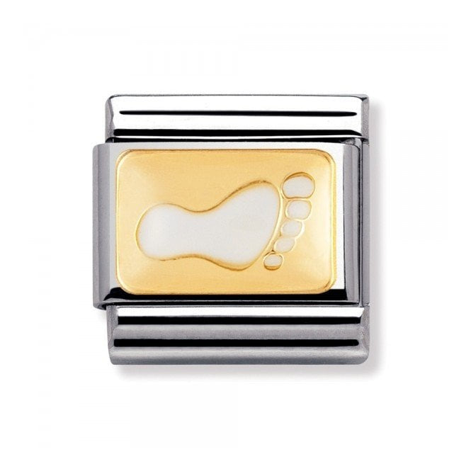 NOMINATION Gold & White Footprint Plate Charm 030209/42