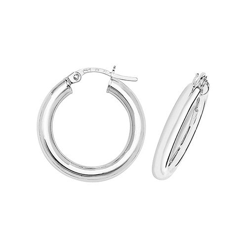 9ct White Gold Hollow 15mm Hoop Earrings