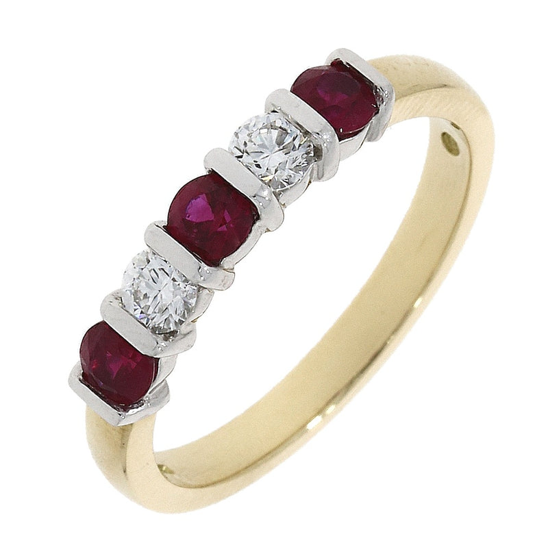 18ct Gold Ruby & Diamond Five Stone Bar Set Eternity Ring