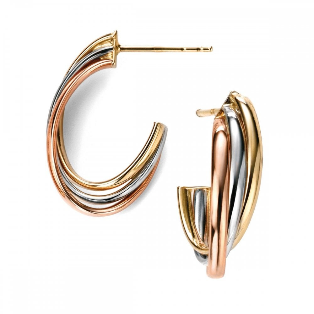 9ct Gold Three Tone Gold Circle Drop Earrings