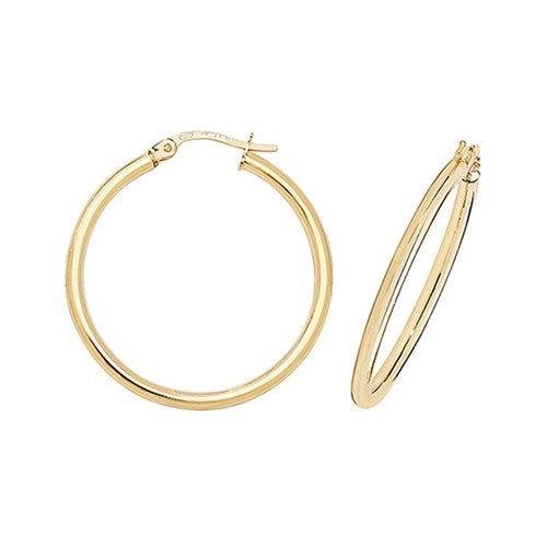 9ct YG 25mm Hoop Earrings ER500-25