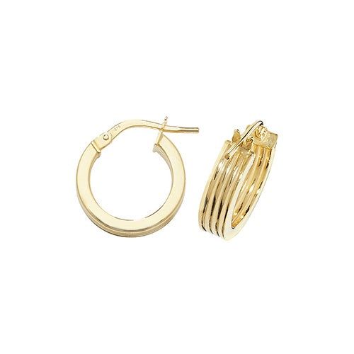 9ct Yellow Gold 3 row 10mm Hoop Earrings