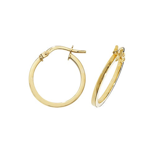 9ct Yellow Gold Plain 15mm Hoop earrings