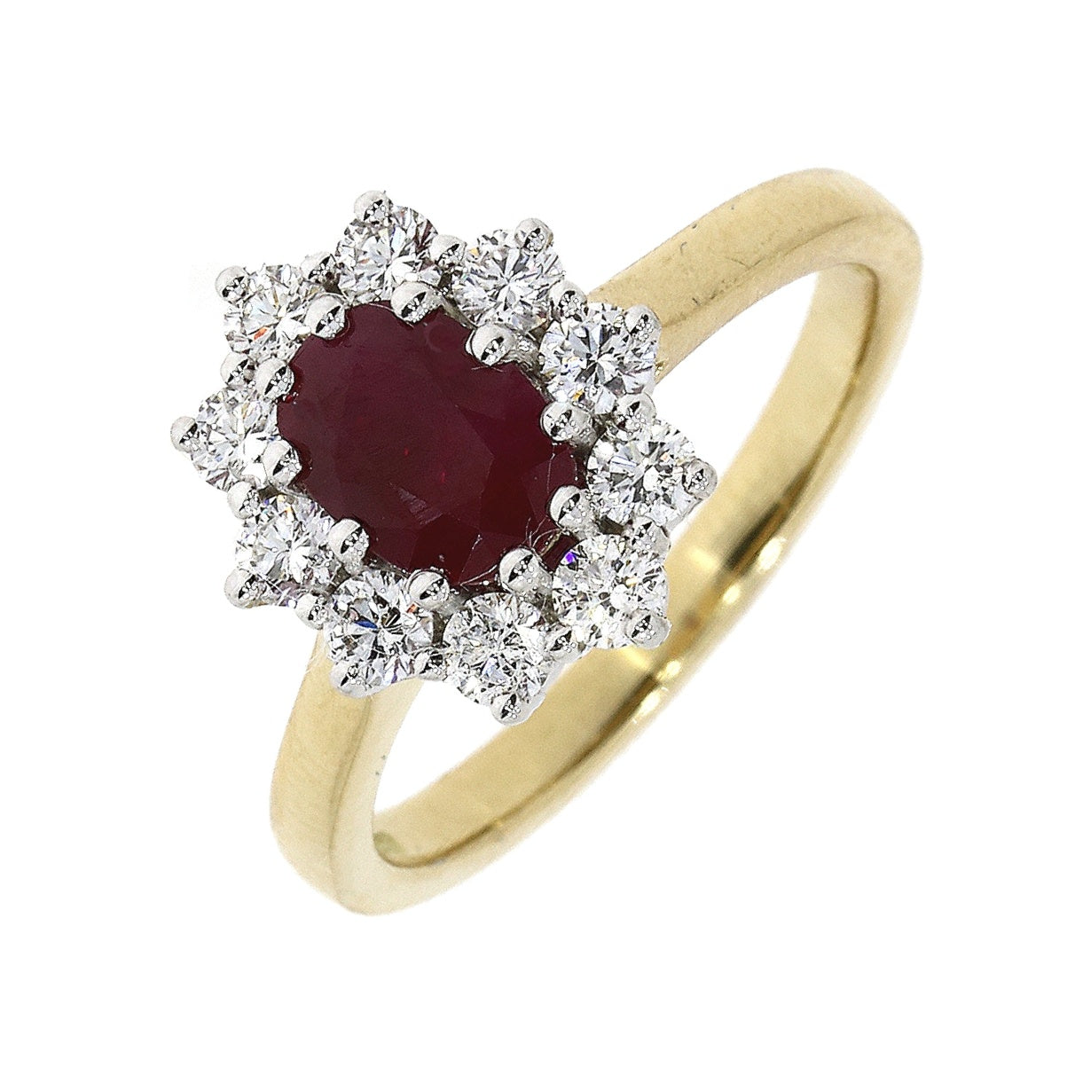 18ct Gold Oval Ruby & Diamond Cluster Ring