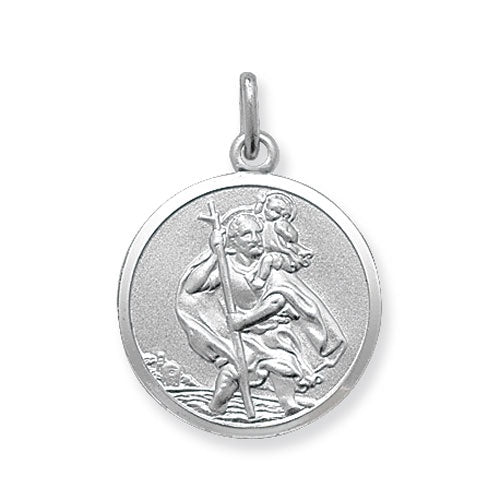 Silver St Christopher double sided round pendant & 24" Belcher Chain G1638A
