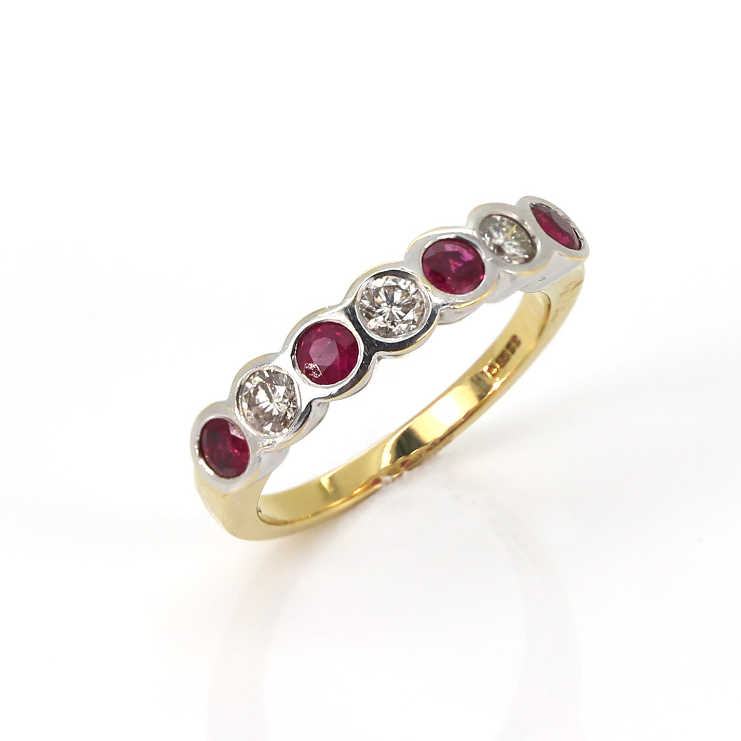 18ct Ruby & Diamond Half Eternity Ring  Rubover setting
