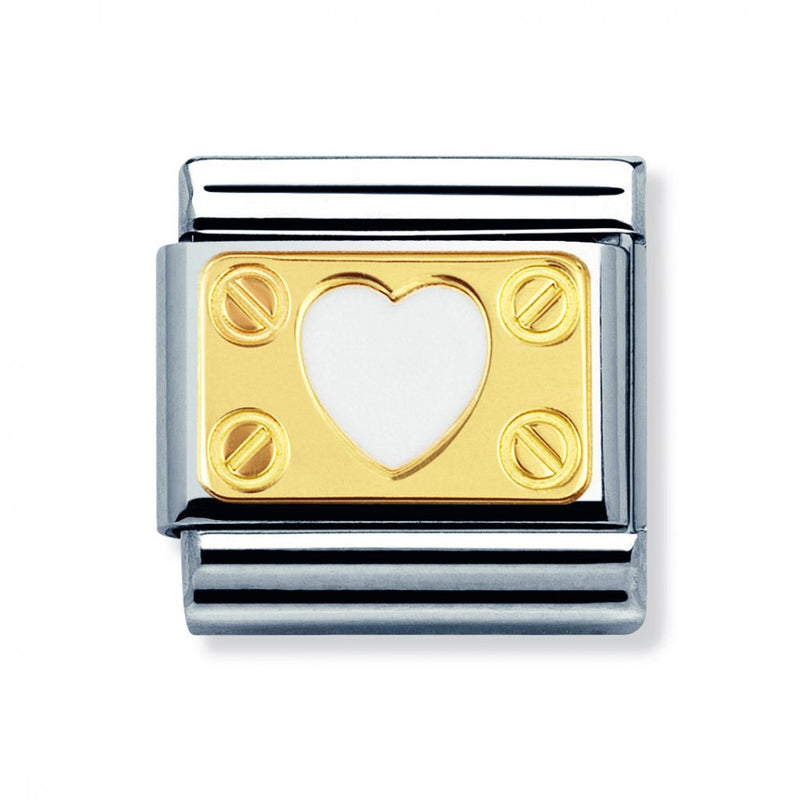 NOMINATION Classic Gold Screws White Heart Link ~ 030280/01