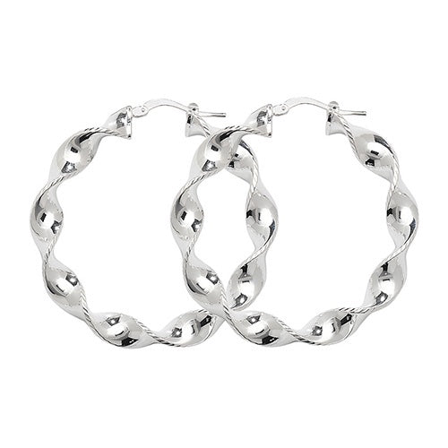 Silver 30mm Plain Twisted Hoop Earrings