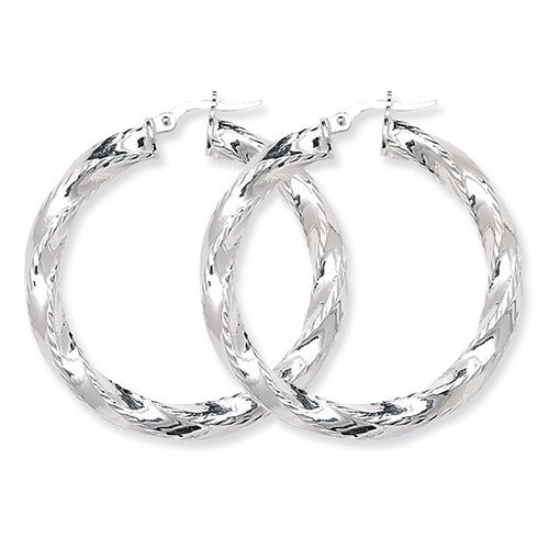 Silver 30mm Diamond Cut Twisted Hoop Earrings