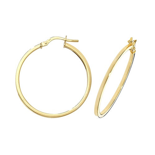 9ct Yellow Gold Plain 25mm Hoop Earrings