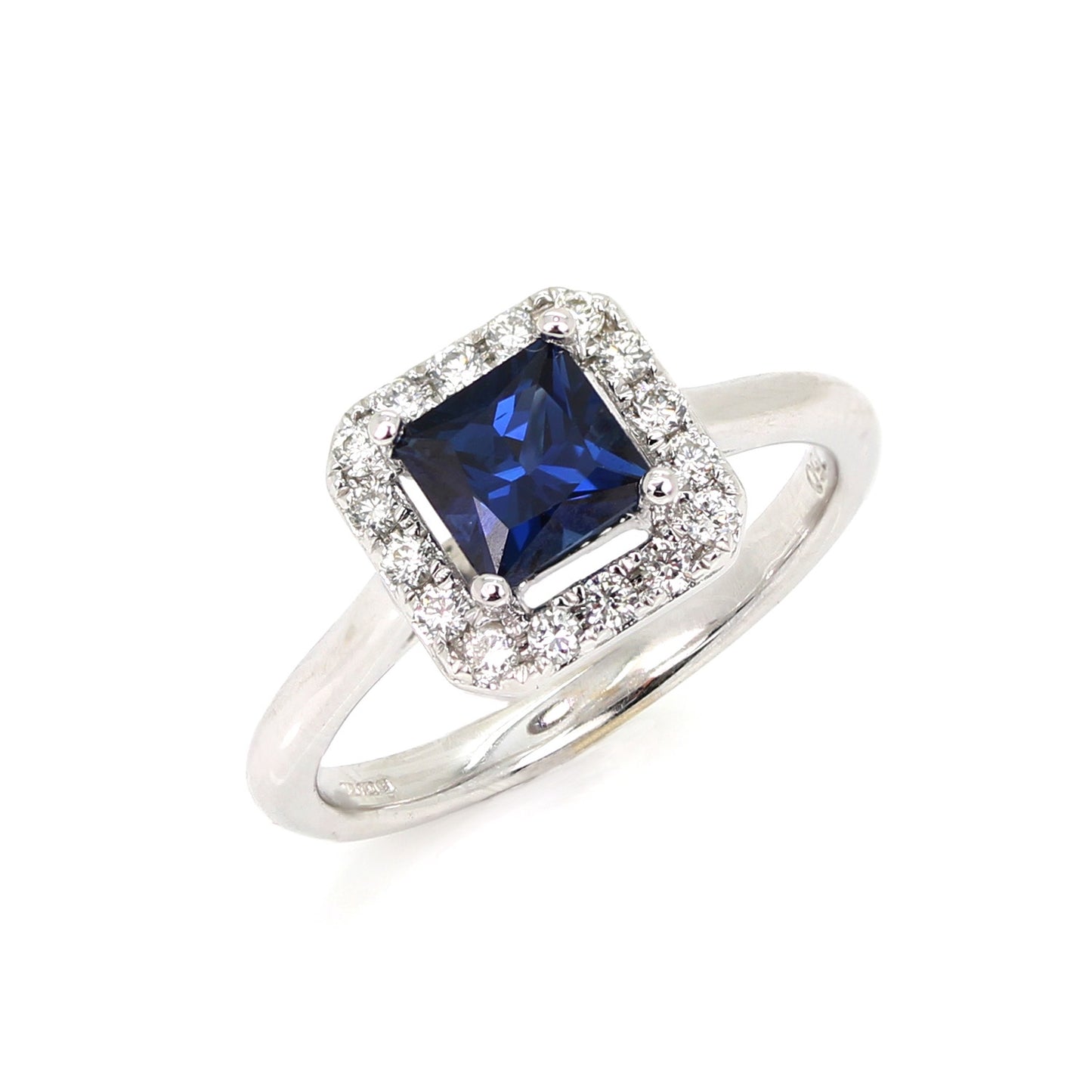 18ct White Gold Square Sapphire & Diamond Cluster Ring
