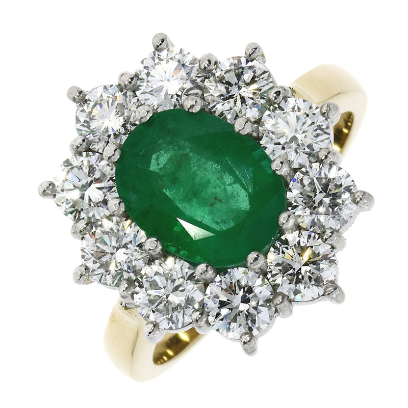 18ct Gold Oval Emerald & Diamond Cluster Ring