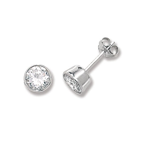 Silver 6mm CZ Rubover Stud Earrings