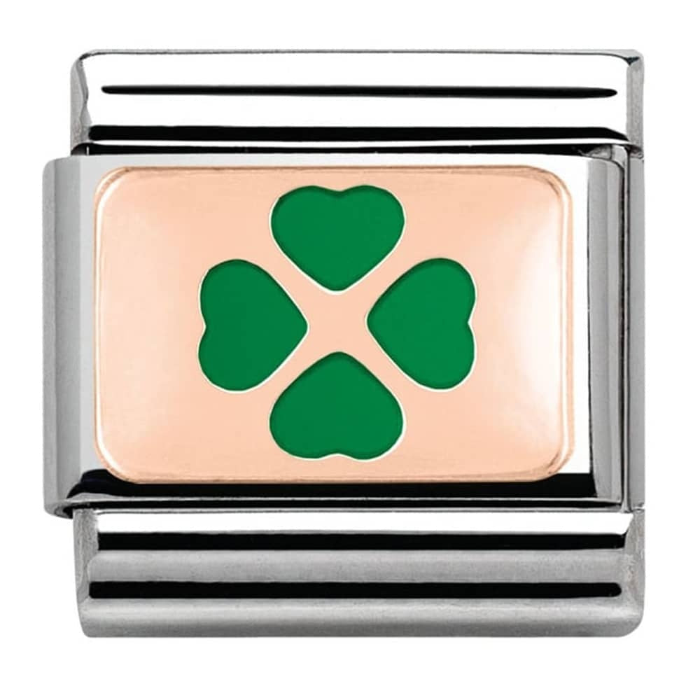 NOMINATION Rose Gold Enamel Green Four Leaf Clover 430201-08