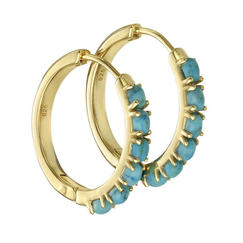 Gold Plated Blue Magnesite Hoop Earrings
