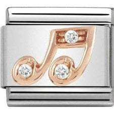 NOMINATION Rose Gold CZ Music Note White Charm 430305-25