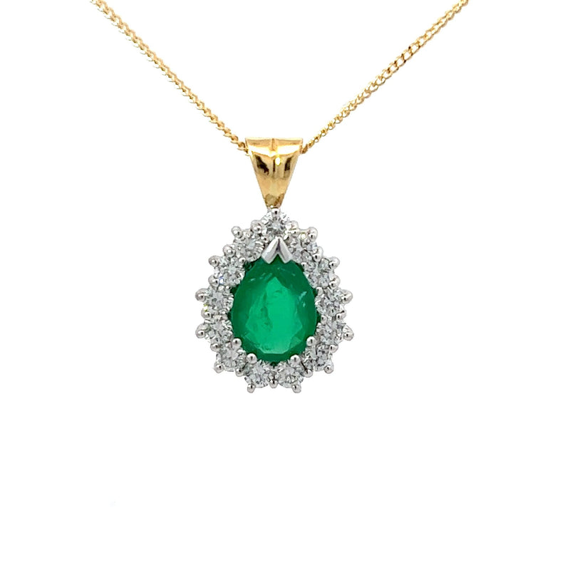 18ct Gold 1.98ct Emerald & 1.07ct Diamond Teardrop Pendant