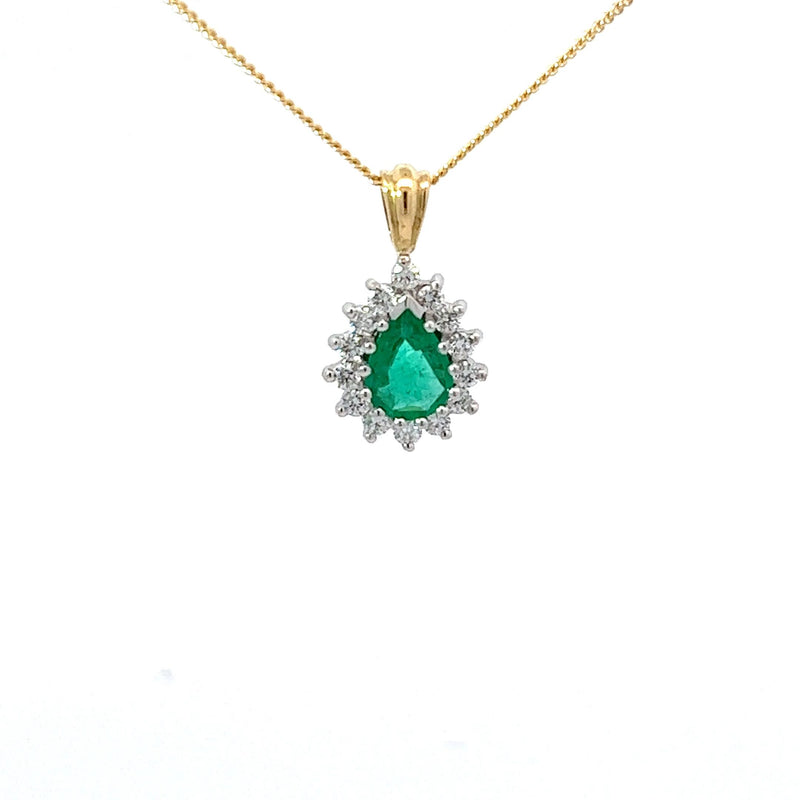 18ct Gold Emerald & Diamond Pear Shaped Pendant