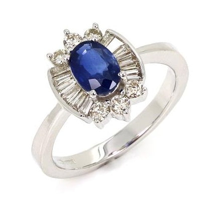9ct White Gold Sapphire & Diamond Ring - W Gold