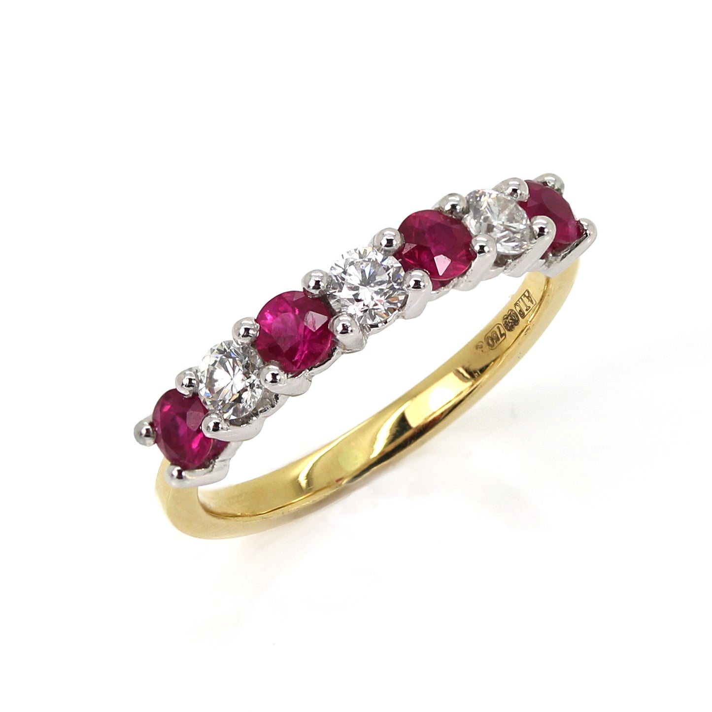 18ct Gold Seven Stone Ruby & Diamond Half Eternity Ring