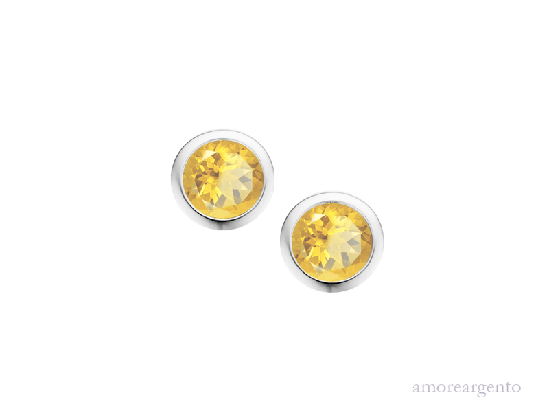 Silver 4mm Citrine Round Earrings