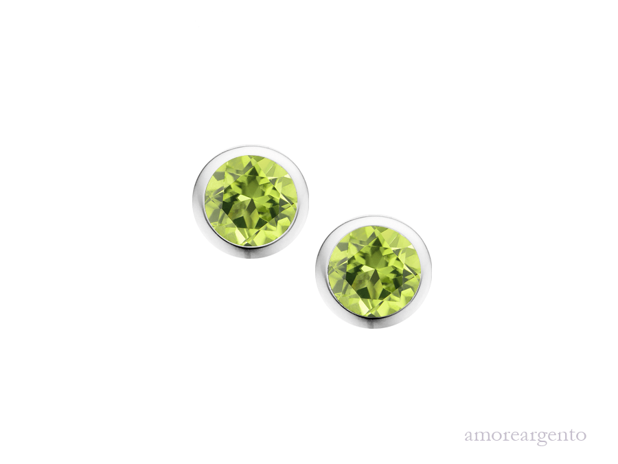 Silver 4mm Round Peridot Earrings