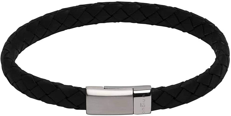Unique Stainless Steel Matte Polished Black Braided Leather Bracelet B446BL/19CM
