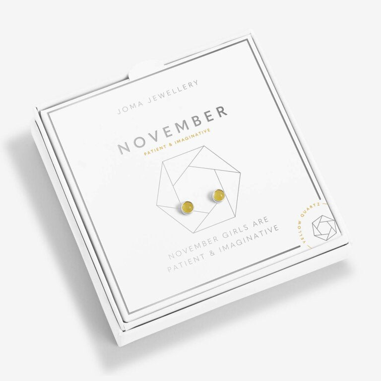Joma Jewellery November Yellow Quartz Boxed Birthstone Earrings 5538