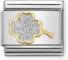 Nomination GLITTER Gold four-leaf clover charm 030220-03