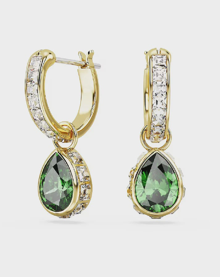 Swarovski Stilla Pear cut Green Drop Earrings Gold Plated 5662922