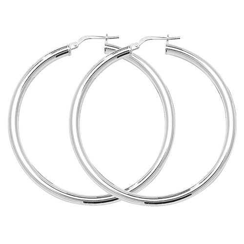 Silver 40mm Plain Hollow Hoop Earrings
