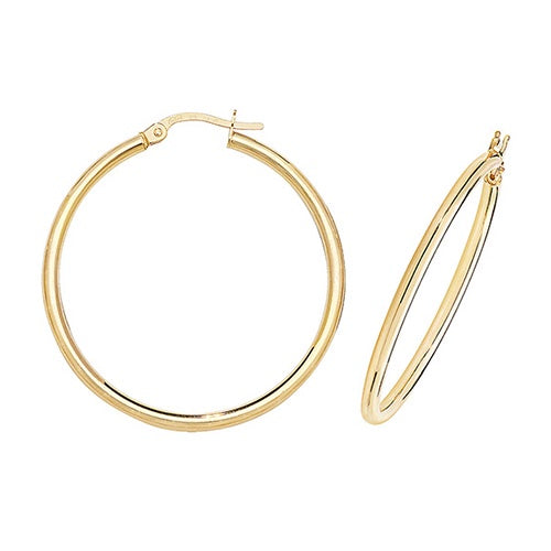 9ct YG 30mm Hoop Earrings ER500-30