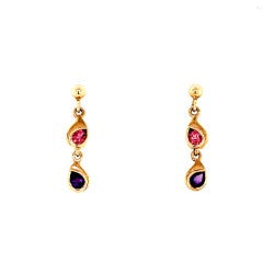 9ct Gold Amethyst & Pink Tourmeline Earrings