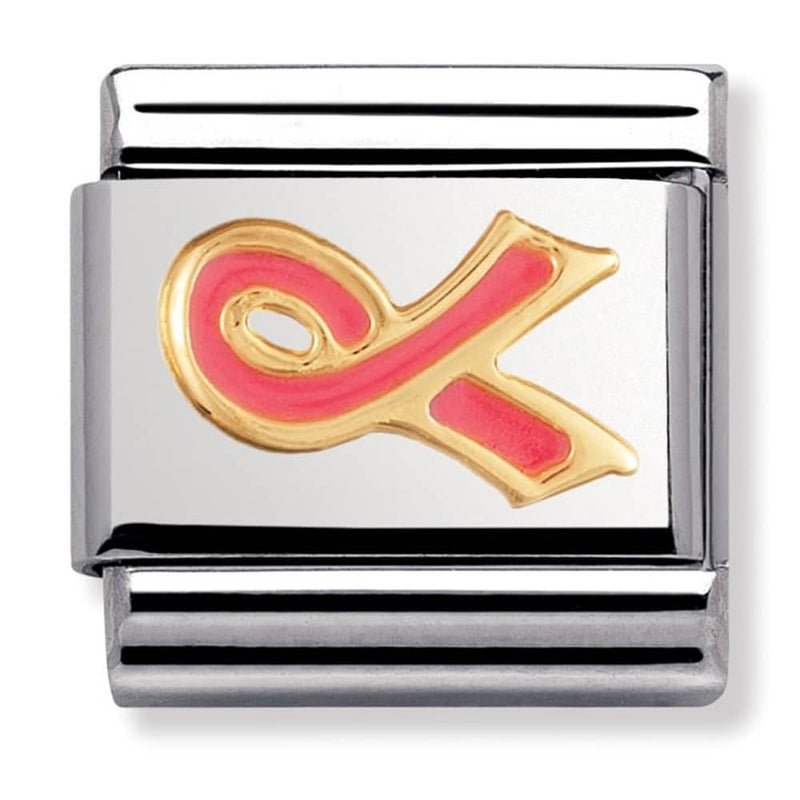 Nomination Gold Pink ribbon (cancer) charm 030208-29