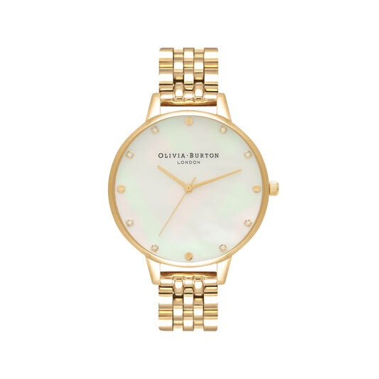Olivia Burton White Mother Of Pearl, Thin Case Gold Bracelet Watch OB16SE13