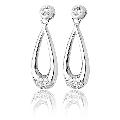 Silver Elongated Pear Shaped CZ Detail Drop Earrings