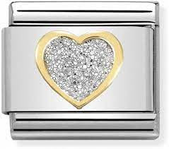 Nomination GLITTER Gold SILVER heart charm 030220-02