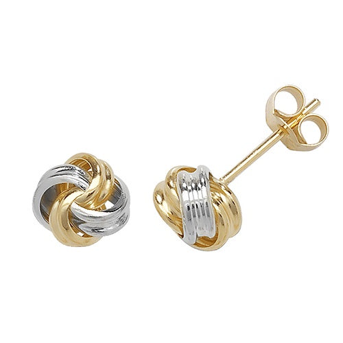 9ct Yellow/White Gold Knot Stud Earrings